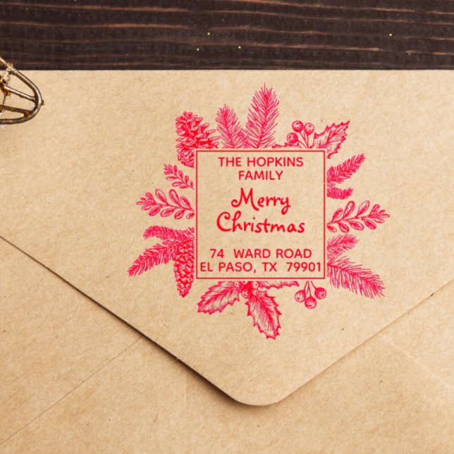 Weihnachts-Platz-Blätter Rücksendeadresse Familien Gummistempel (Von Creator hochgeladen)