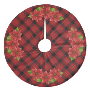 Weihnachts-Poinsettia-Baumrock Fleece Weihnachtsbaumdecke