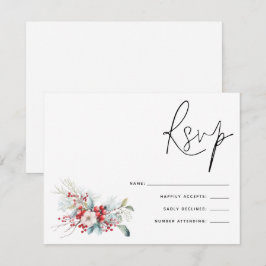 Weihnachts-Poinsettia Berries-Skript Hochzeit RSVP Karte