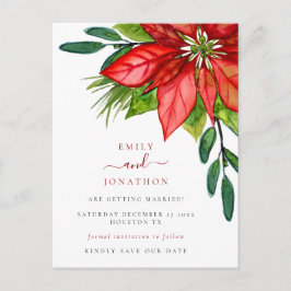 Weihnachts-Poinsettia-Blätter Save the Date Ankündigungspostkarte