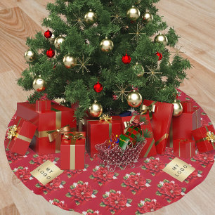 Weihnachts-Poinsettia-Blume-Logo Polyester Weihnachtsbaumdecke