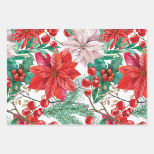 Weihnachts-Poinsettia Blume Xmas Muster Geschenkpapier Set