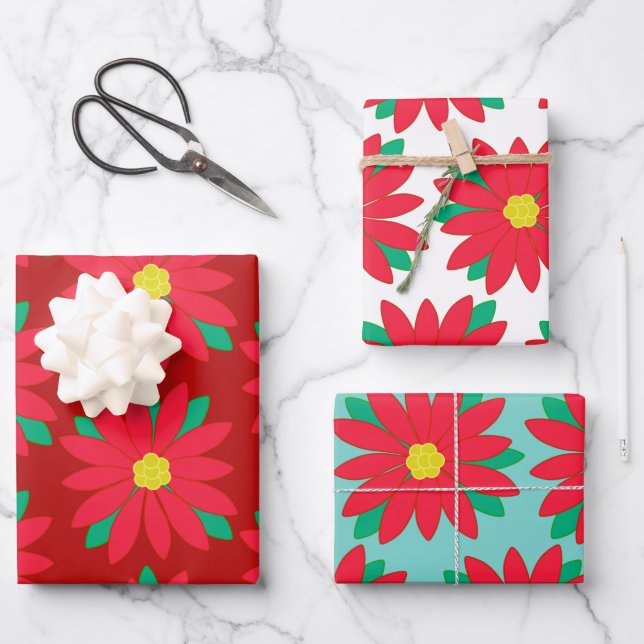 Weihnachts-Poinsettia Blumenfestival Rot   Geschenkpapier Set (Vorderseite)
