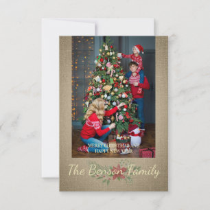 Weihnachts-Poinsettia-Foto-Familie-Textil-Textur Mitteilungskarte