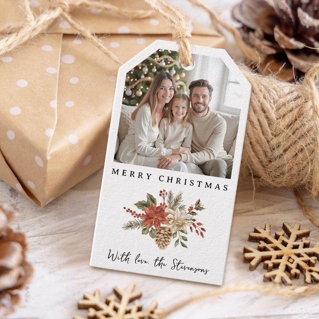 Weihnachts-Poinsettia-Foto Geschenkanhänger (Von Creator hochgeladen)