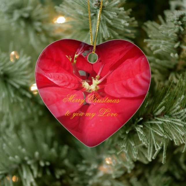 Weihnachts-Poinsettia Herzdekoration Keramikornament (Baum)