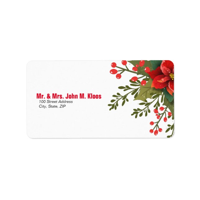 Weihnachts-Poinsettia-Hochzeitsplatz Adressaufkleber (Vorne)