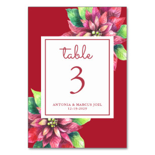 Weihnachts-Poinsettia-Hochzeitstisch-Nummernkarte Tischnummer