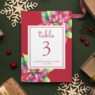 Weihnachts-Poinsettia-Hochzeitstisch-Nummernkarte Tischnummer