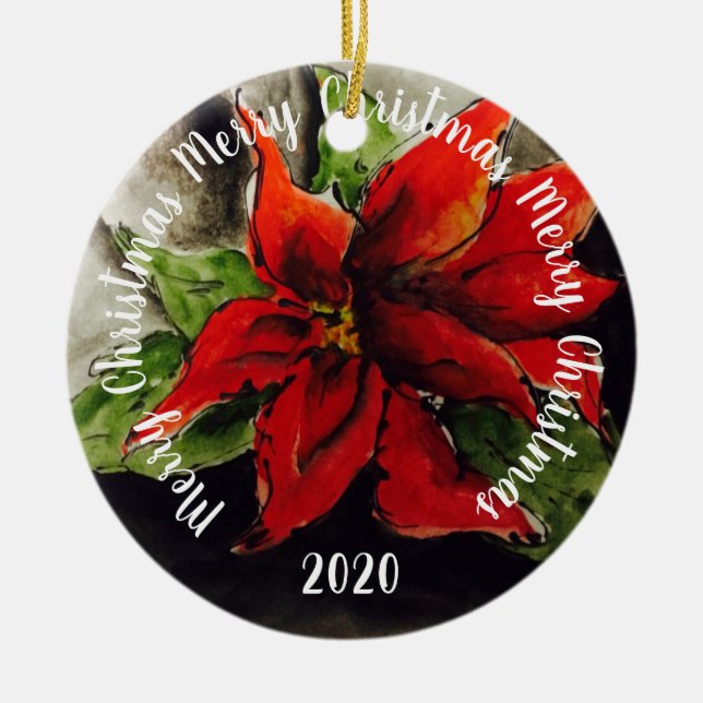 Weihnachts-Poinsettia Keramik Ornament (Vorne)