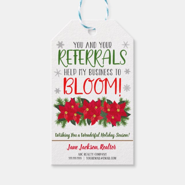 Weihnachts Poinsettia Realtor Geschenktasten Geschenkanhänger (Vorderseite)