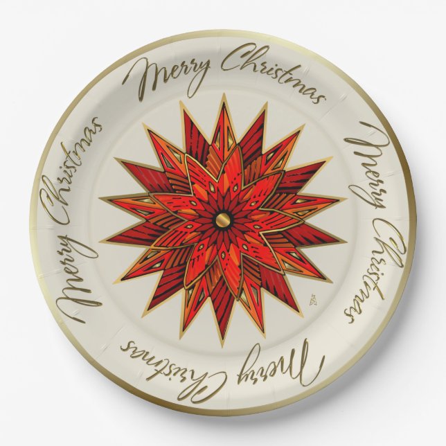 Weihnachts-Poinsettia-Teller Pappteller (Vorderseite)