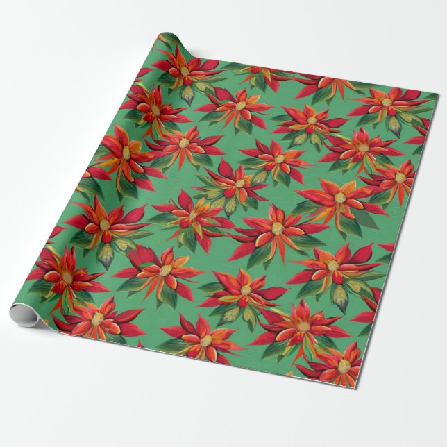 Weihnachts-Poinsettia-Umschlagpapier Geschenkpapier (Ungerollt)