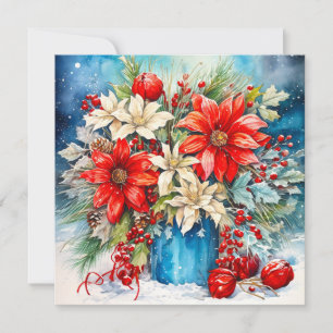 Weihnachts-Poinsettia und Berries Bouquet Feiertagskarte