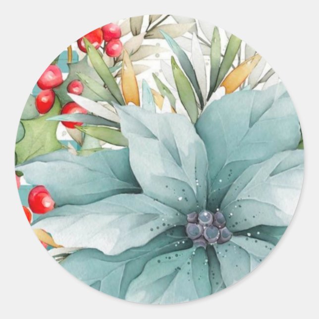Weihnachts-Poinsettia und Rote Berries Runder Aufkleber (Vorderseite)