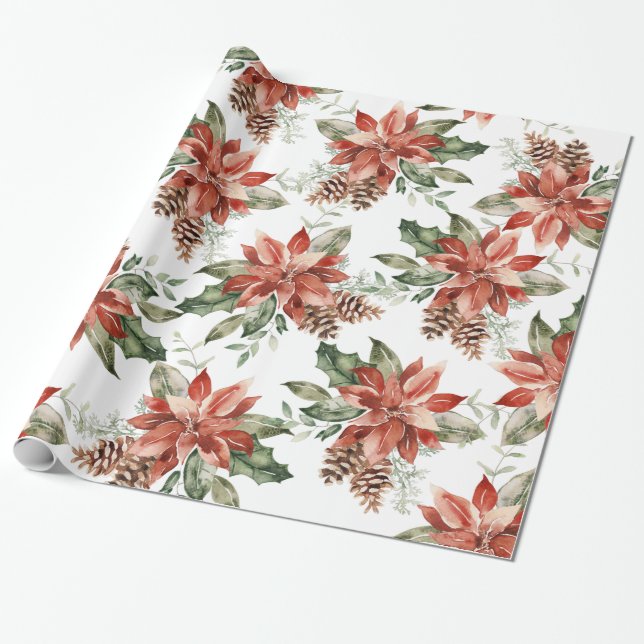 Weihnachts-Poinsettia-Urlaubspapier Geschenkpapier (Ungerollt)