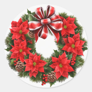 Weihnachts-Poinsettia-Wreath-Grußkarte Runder Aufkleber