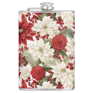 Weihnachts-Poinsettie – Florales Holiday-Design Flachmann