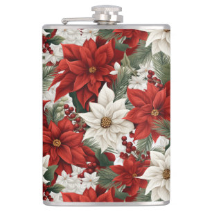 Weihnachts-Poinsettie – Florales Holiday-Design Flachmann