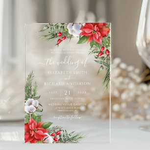 Weihnachts-Poinsettie Wintergrün Hochzeit Acryleinladungen