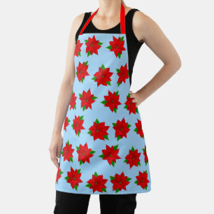 Weihnachts-Poinsettien-Blumenmuster auf Hellblau Schürze