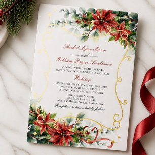 Weihnachts-Poinsettien-Hochzeit Folieneinladung