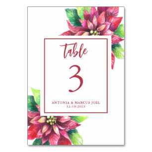 Weihnachts-Poinsettien-Hochzeitstisch-Nummernkarte Tischnummer