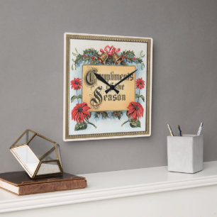 Weihnachts-Poinsettien im verzierten Rahmen Quadratische Wanduhr