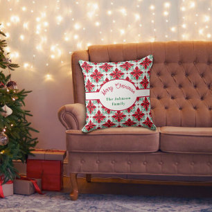 Weihnachts-Poinsettien-Muster personalisiert Kissen