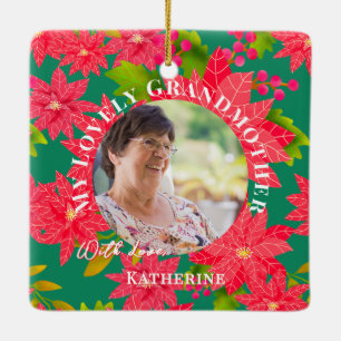 Weihnachts-Poinsettien Rot Foto Großmutter Türkis Keramikornament