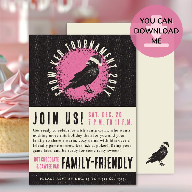 Weihnachts-Poker und Game Night Crow Einladung (Invite friends and family to a fun game night and light-hearted poker tournament this holiday season)