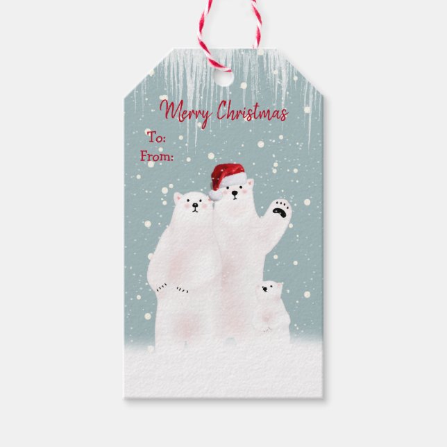 Weihnachts-Polar-Bären-Familiengeschenktasten Geschenkanhänger (Vorderseite)