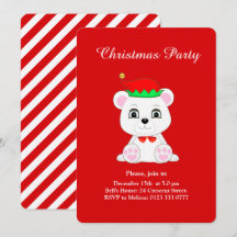 Weihnachts-Polarbär-Elf auf roter Party-Einladung