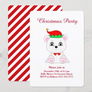 Weihnachts-Polarbär-Elf auf weißer Party-Einladung Einladung
