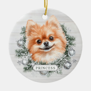Weihnachts-Pomeranian-Hund Keramik-Kreis-Ornament Keramik Ornament