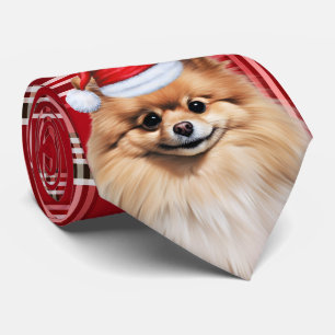 Weihnachts-Pomeranian-Hund Rotkariert Weihnachten Krawatte