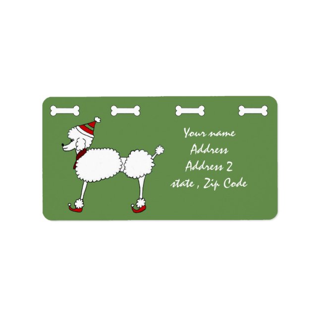 Weihnachts-Poodle-Hundemarke Adressaufkleber (Vorne)