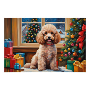 Weihnachts-Poodle mit Geschenken und Weihnachtsbau Poster