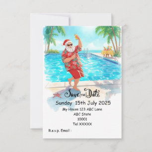 Weihnachts-Poolparty – Santa Claus Save the Date Einladung