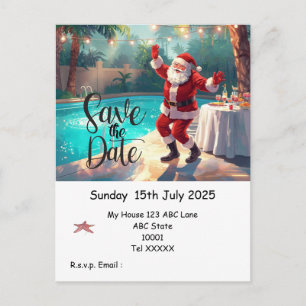 Weihnachts-Poolparty – Santa Claus Save the Date Postkarte