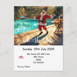Weihnachts-Poolparty – Santa Claus Save the Date Postkarte