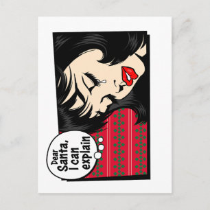 Weihnachts-Pop-Art-Mädchen-Santa-Ich-kann-es-erklä Postkarte