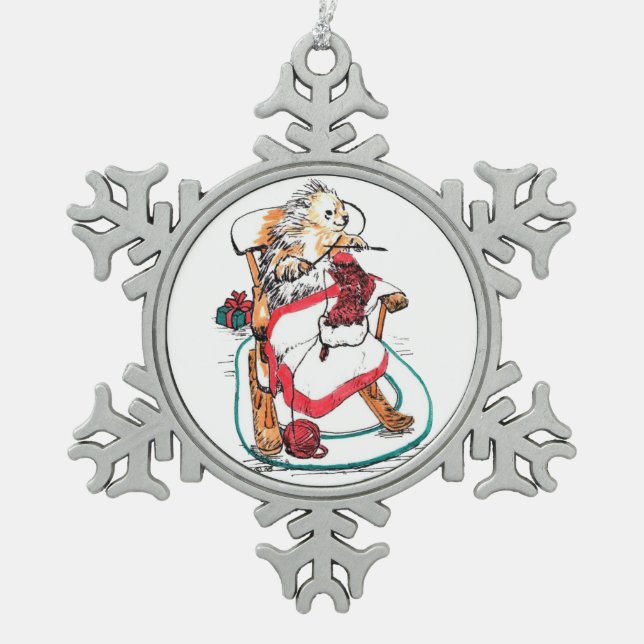 Weihnachts-Porcupine-Needlework Wimsistische Kunst Schneeflocken Zinn-Ornament (Vorderseite)