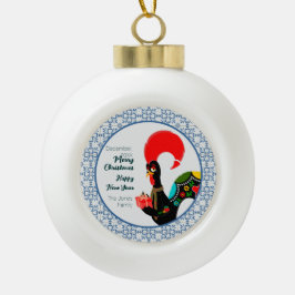 Weihnachts Portugiesischer Stab und blauer Fliesen Keramik Kugel-Ornament