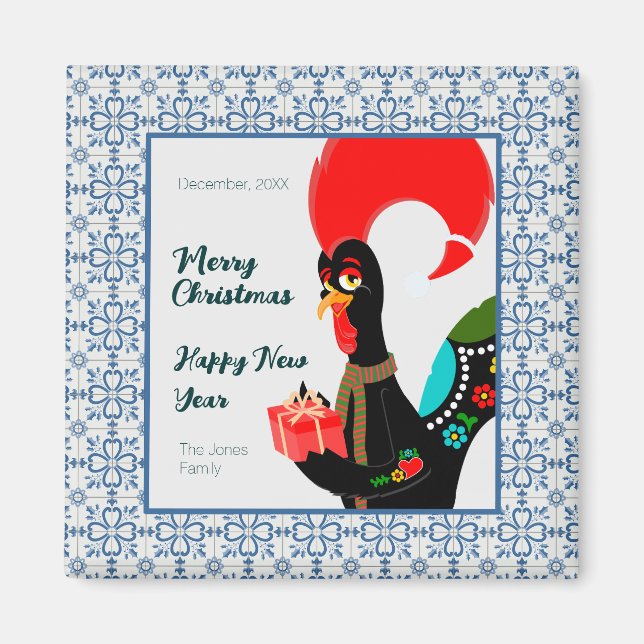 Weihnachts Portugiesischer Stab und blauer Fliesen Magnet (Vorne)