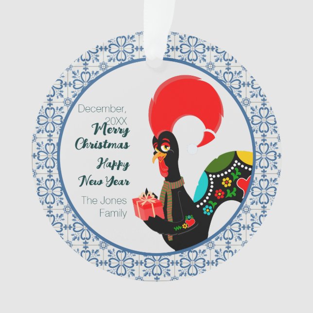 Weihnachts Portugiesischer Stab und blauer Fliesen Ornament (Vorderseite)