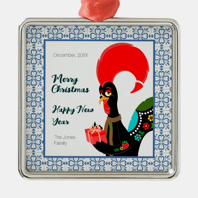 Weihnachts Portugiesischer Stab und blauer Fliesen Ornament Aus Metall (Vorne)