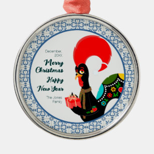 Weihnachts Portugiesischer Stab und blauer Fliesen Ornament Aus Metall