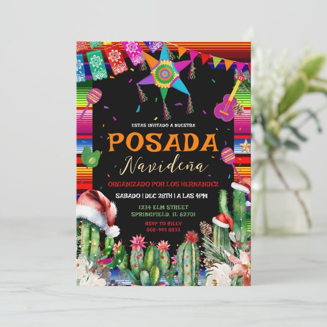 Weihnachts-Posada-Party Einladung in Mexiko (Stehend Vorderseite)