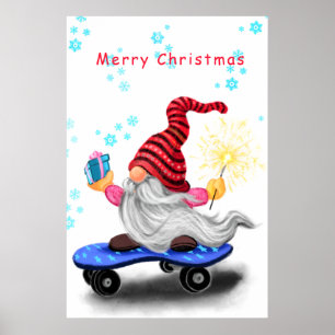 Weihnachts-Poster-Geschenk Skater Gnome mit Gesche Poster